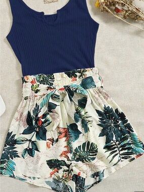 Navy Tank Top & Tropical Print romper